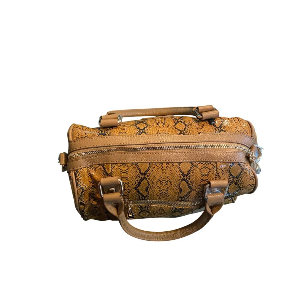 Terzetto Leather Satchel Bag Purse Brown Embossed Snakeskin Animal Print NWT - Picture 6 of 11